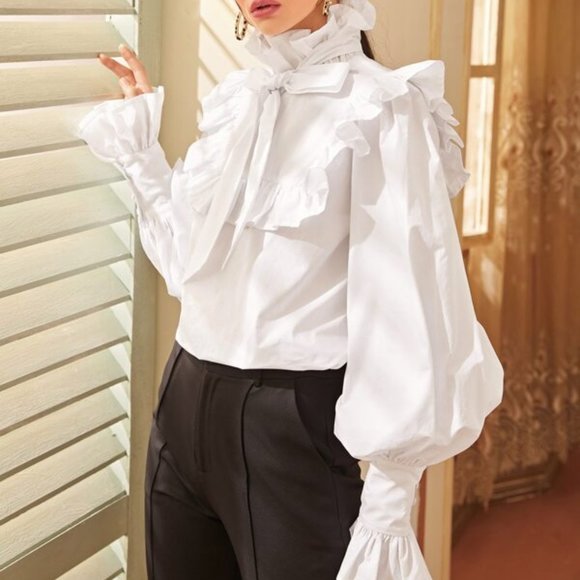 GLAM GIRL Statement lantern Sleeved Blouse white - Picture 5 of 7